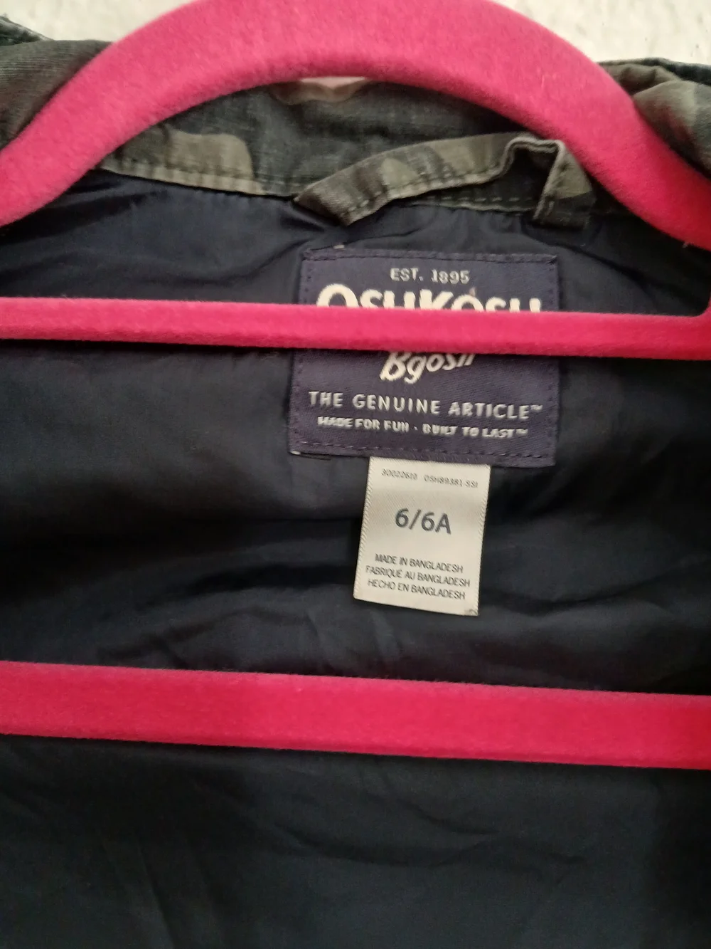 OshKosh B'Gosh Camo Full Zip Utility Military Style Jacket Boys 6